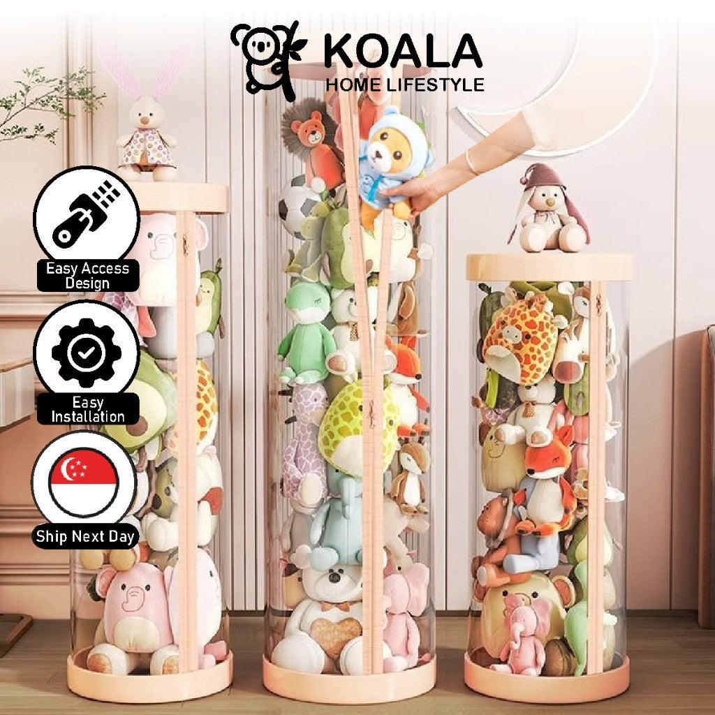 Koala Home Toy Storage/ Plush Doll Storage Box/ Toy Organizer Transparent PVC  Soft Toys Storage/  Dustproof Storage With Wheels