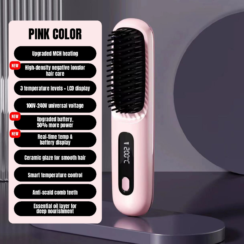 Koala Home Mini Hair Straightener/Hair Comb Straightener Comb Curler/ Wireless Hair Straightener WitNegative Ion