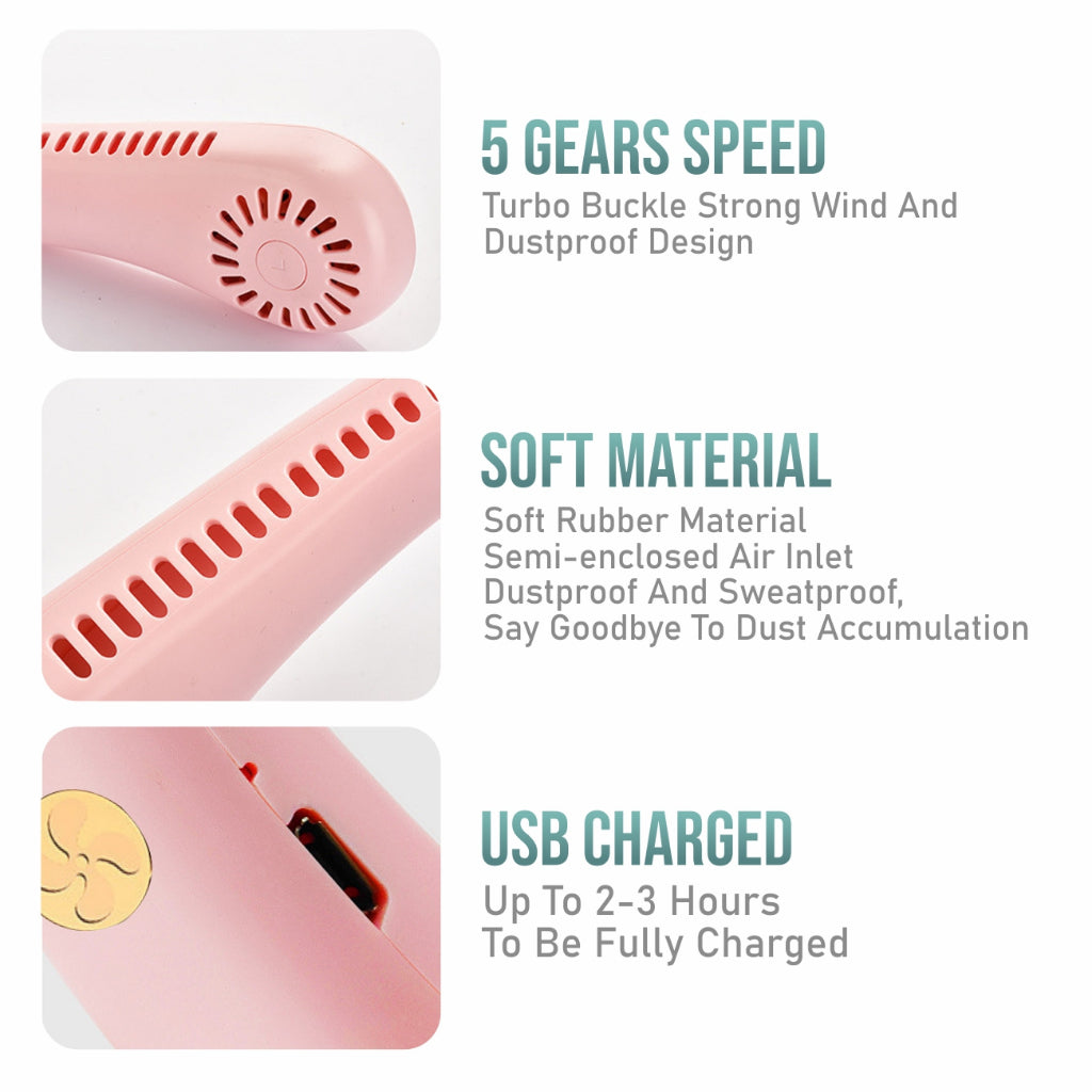 Koala Home Neck Fan Portable Fan Hanging USB Rechargeable Bladeless Fan Digital display 5 Speeds Adjustable