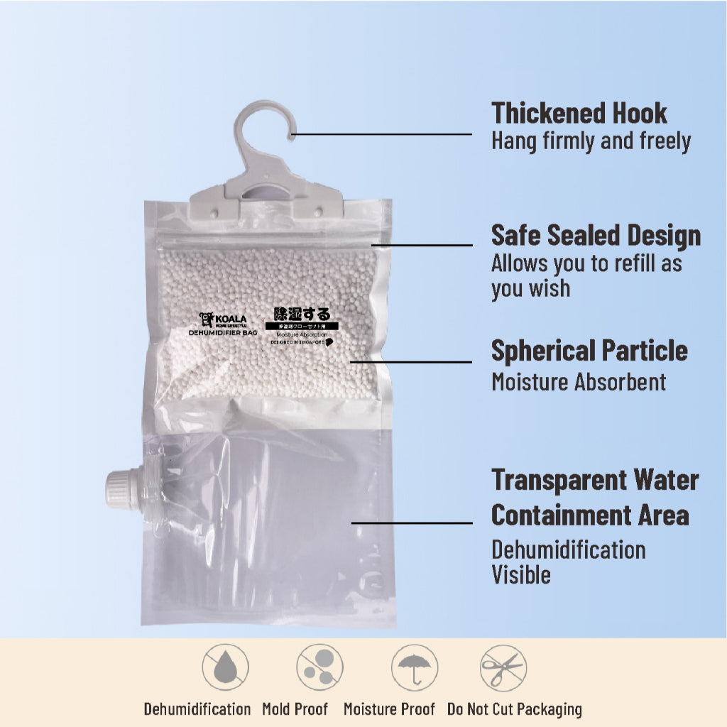Koala Home Dehumidifier Bag Hanging Closet Drawer Pack / REFILLABLE/ Hanging Wardrobe Dehumidifier Moisture Absorber