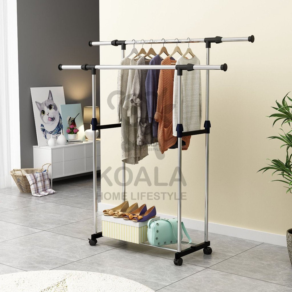 Koala Home Coat Rack Adjustable  Pole  Clothes Rack Stand Coat Hanger Clothes Drying Rack With Wheels