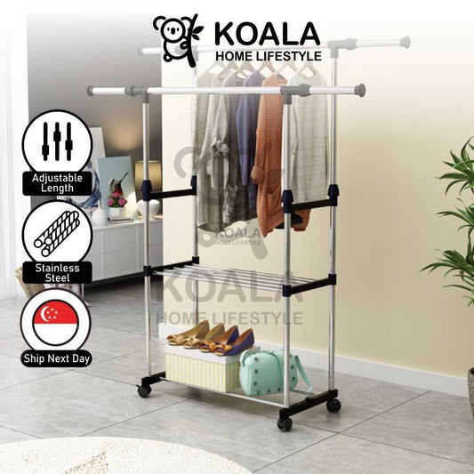 Koala Home Coat Rack Adjustable  Pole  Clothes Rack Stand Coat Hanger Clothes Drying Rack With Wheels