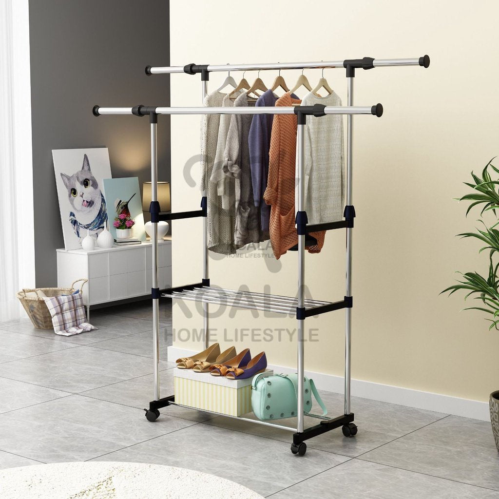 Koala Home Coat Rack Adjustable  Pole  Clothes Rack Stand Coat Hanger Clothes Drying Rack With Wheels