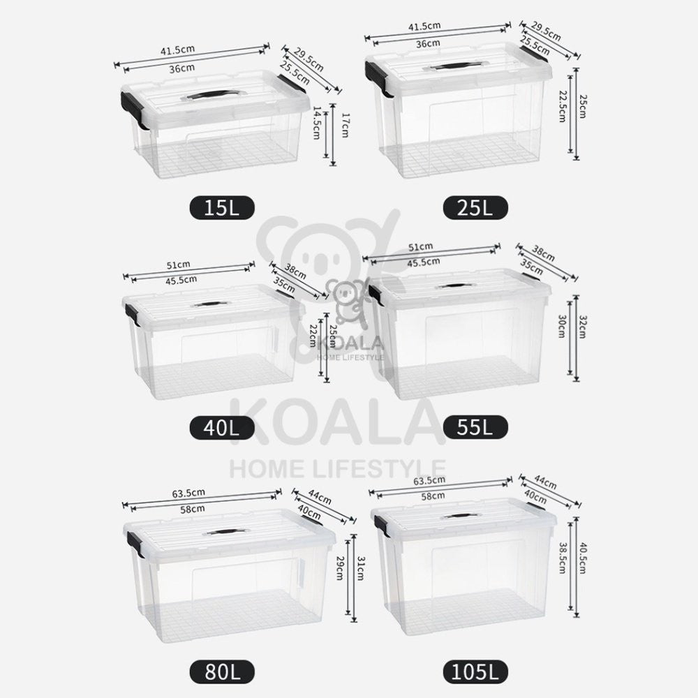 Koala Home Transparent Storage Box Organizer Stackable Container Waterproof with Wheels 15L/40L/55L/80L/105L