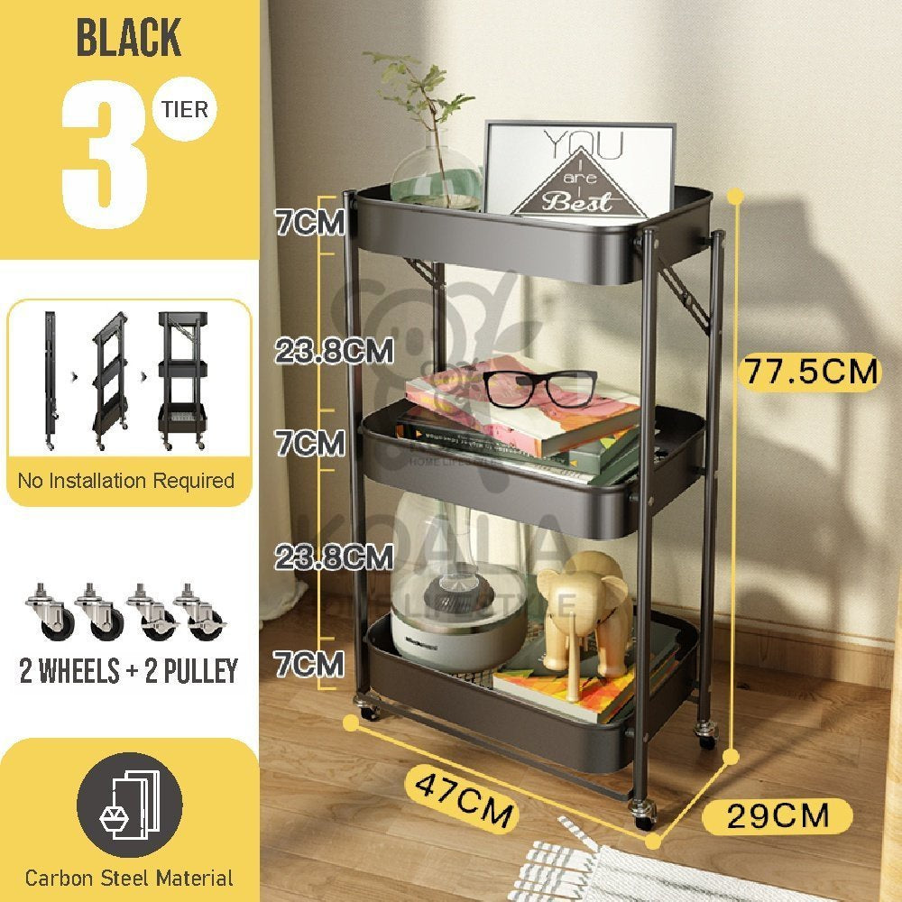 Koala Home Foldable Trolley Rack/Trolley Shelf/Kitchen Shelf Movable Storage Cart Organizer Free installation