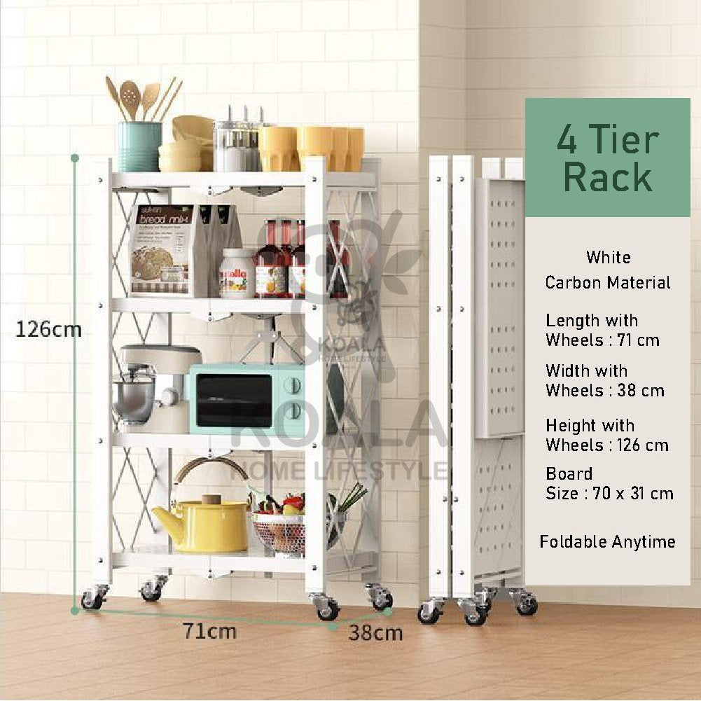 Koala Home Folding Kitchen Storage Rack/Shelf Installation-Free with Wheels/Foldable Kitchen Storage Rack/Shelf