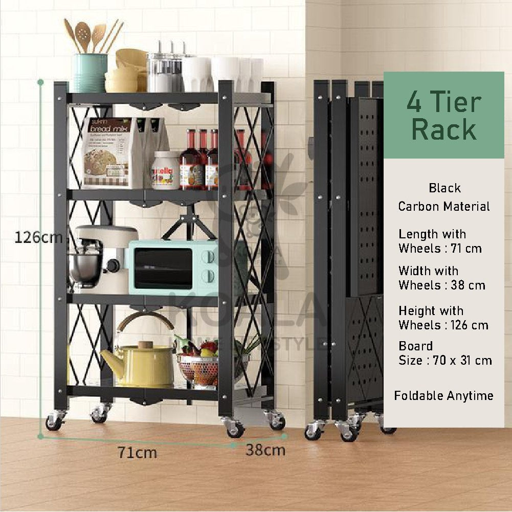 Koala Home Folding Kitchen Storage Rack/Shelf Installation-Free with Wheels/Foldable Kitchen Storage Rack/Shelf