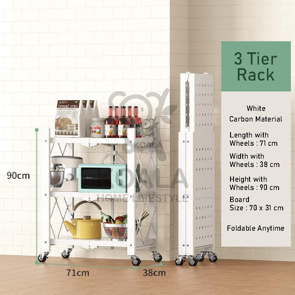 Koala Home Folding Kitchen Storage Rack/Shelf Installation-Free with Wheels/Foldable Kitchen Storage Rack/Shelf