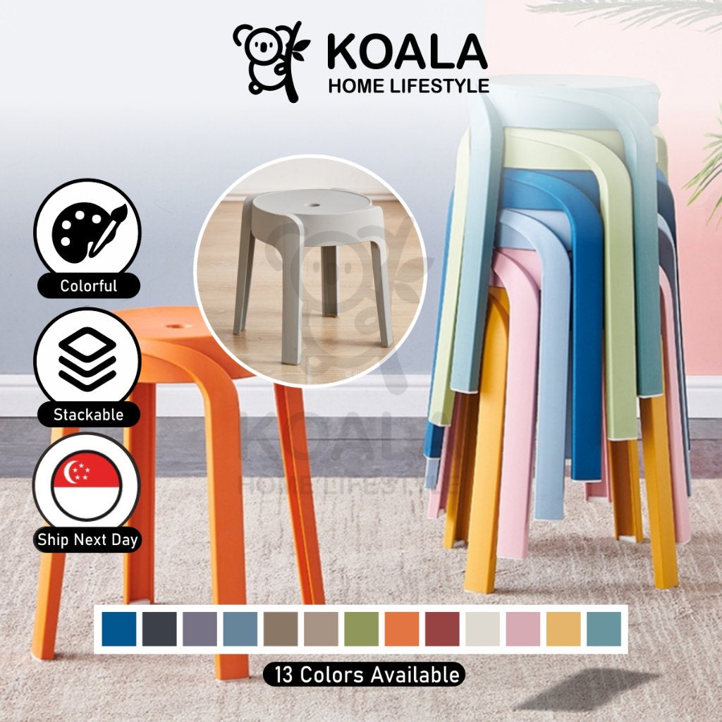 Koala Home Plastic Stool Chair/Stackable/Round Stool/High Stool/Nordic Minimalist Chair Thickened