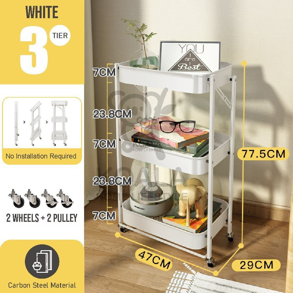 Koala Home Foldable Trolley Rack/Trolley Shelf/Kitchen Shelf Movable Storage Cart Organizer Free installation