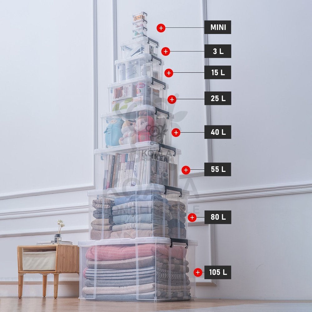 Koala Home Transparent Storage Box Organizer Stackable Container Waterproof 15L/40L/55L/80L/105L