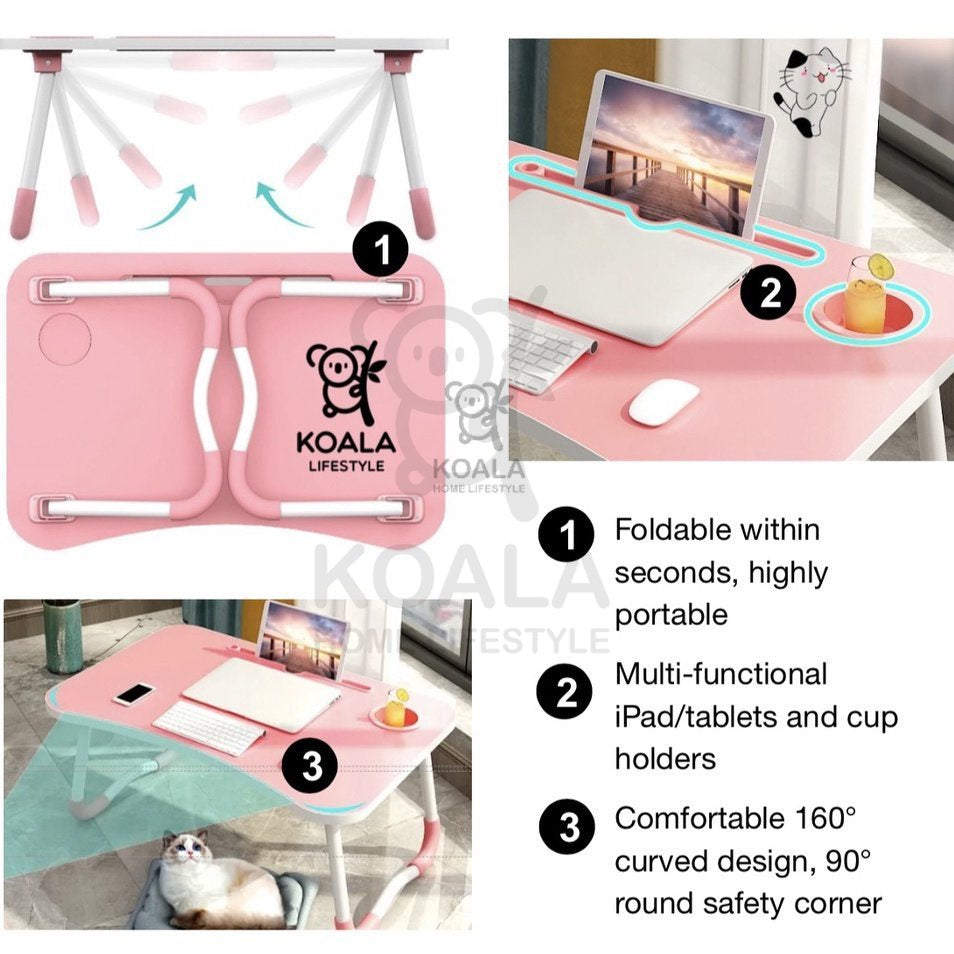 Koala Home Multi-purpose Foldable Laptop Table Lazy Table Bed Table with Tablet Holder for Work Study