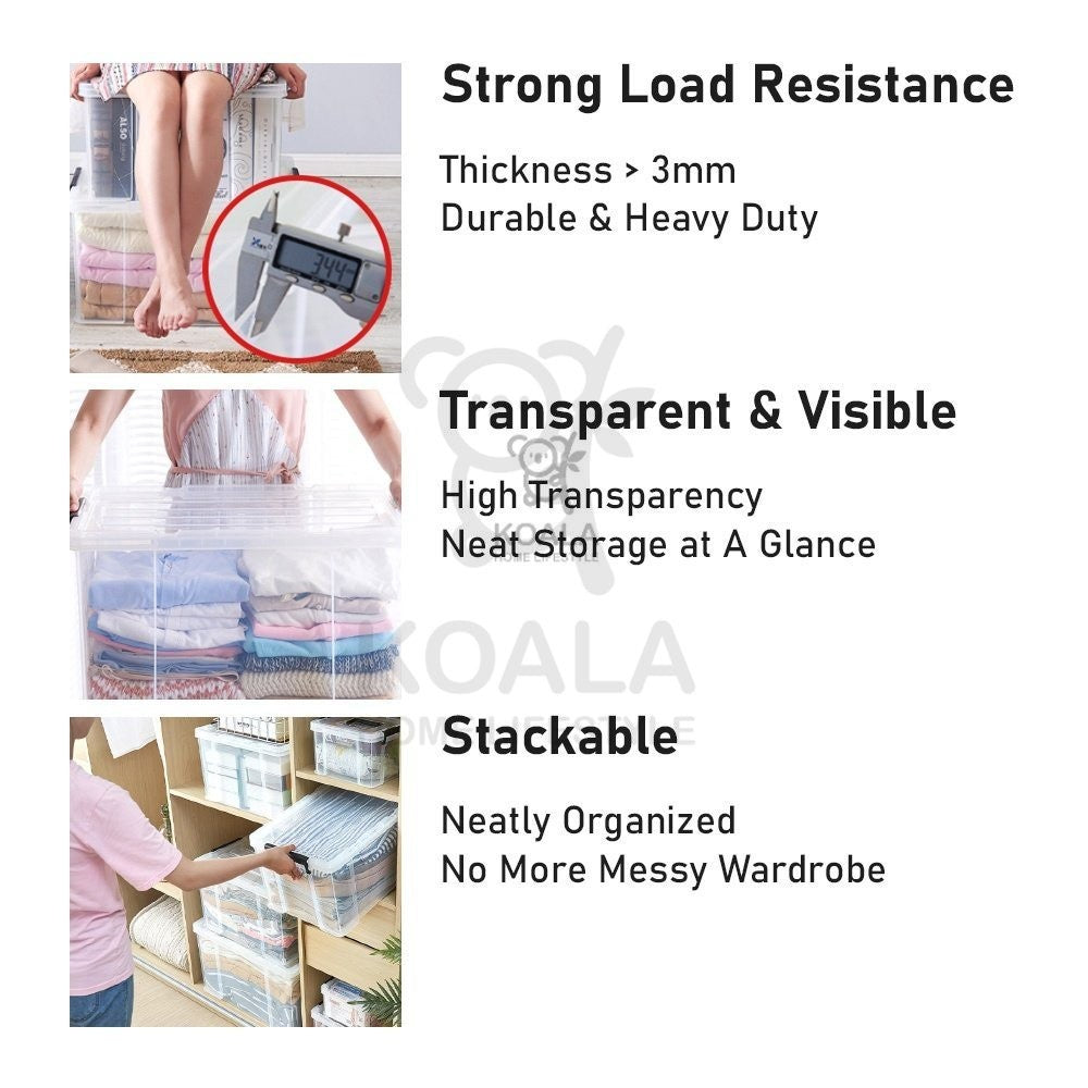Koala Home Transparent Storage Box Organizer Stackable Container Waterproof with Wheels 15L/40L/55L/80L/105L