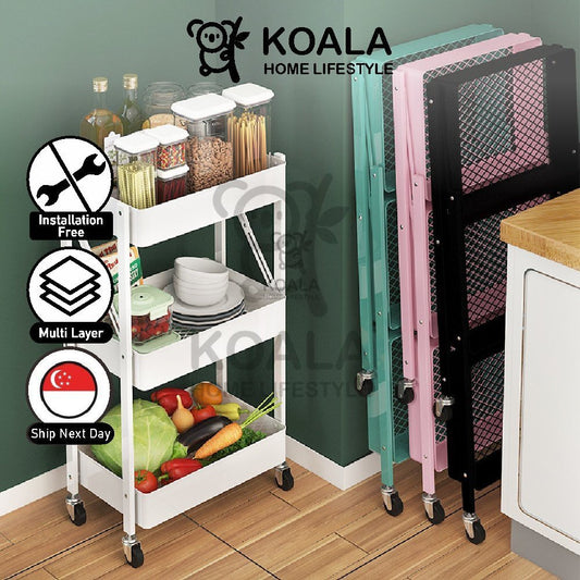 Koala Home Foldable Trolley Rack/Trolley Shelf/Kitchen Shelf Movable Storage Cart Organizer Free installation