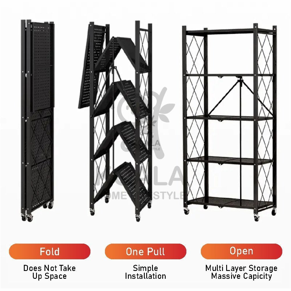 Koala Home Folding Kitchen Storage Rack/Shelf Installation-Free with Wheels/Foldable Kitchen Storage Rack/Shelf