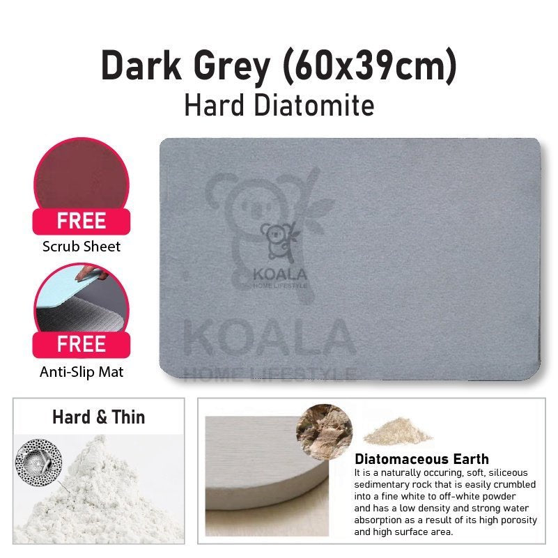 Koala Home Anti Slip Diatomite Absorbent Soft Mat / Hard Mat/Bathroom Mat/Floor Mat/Kitchen Mat Quick Dry