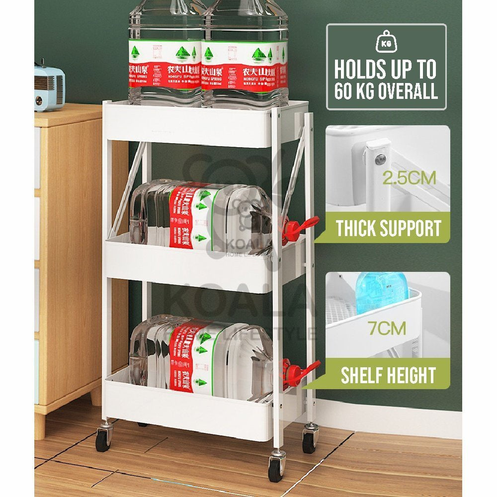 Koala Home Foldable Trolley Rack/Trolley Shelf/Kitchen Shelf Movable Storage Cart Organizer Free installation