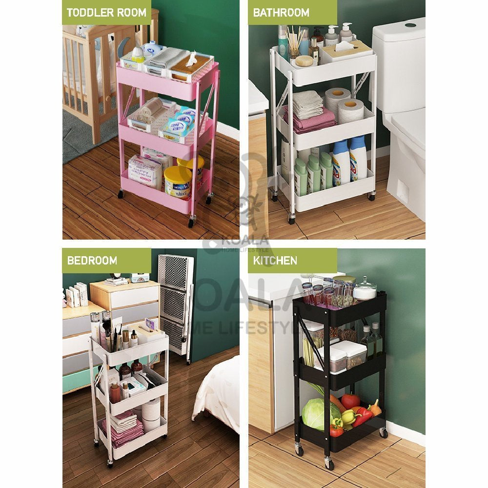 Koala Home Foldable Trolley Rack/Trolley Shelf/Kitchen Shelf Movable Storage Cart Organizer Free installation