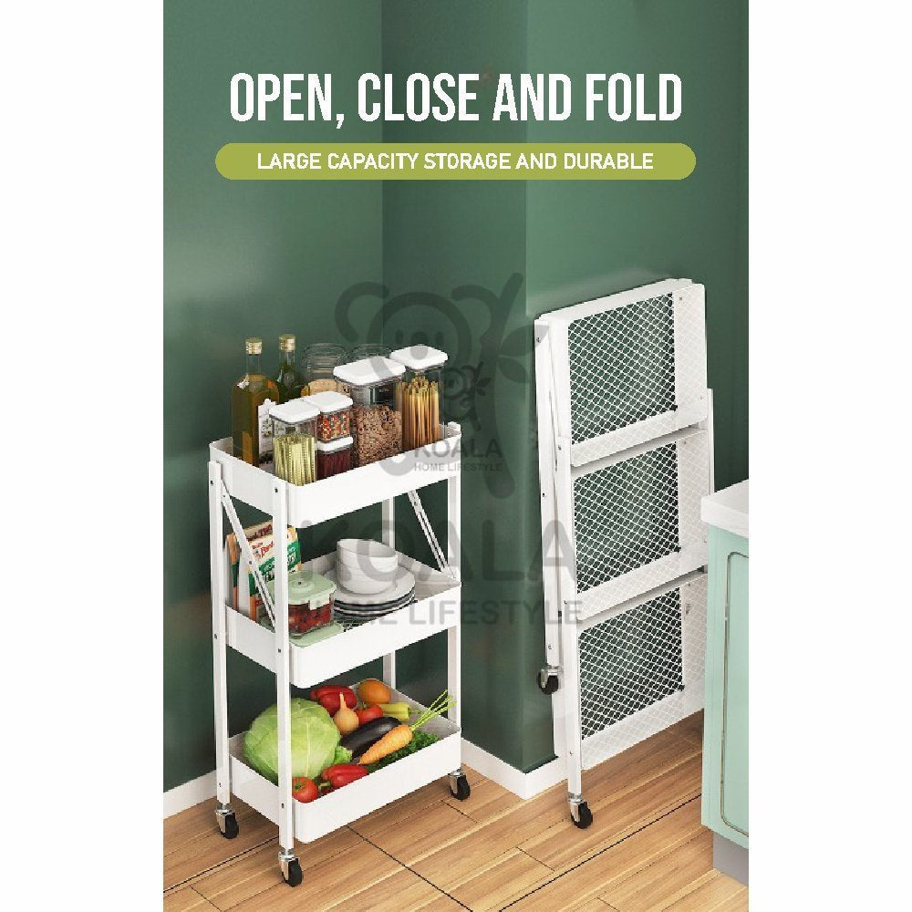 Koala Home Foldable Trolley Rack/Trolley Shelf/Kitchen Shelf Movable Storage Cart Organizer Free installation