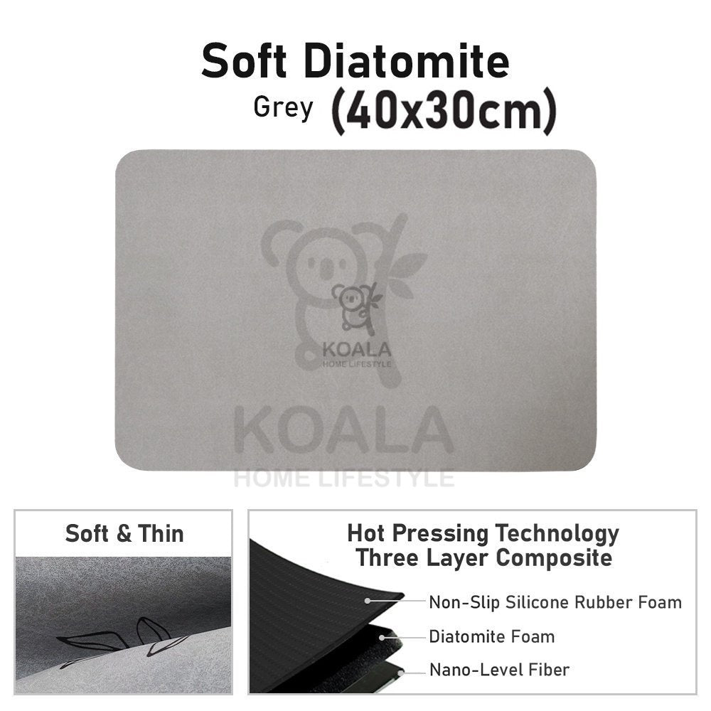 Koala Home Anti Slip Diatomite Absorbent Soft Mat / Hard Mat/Bathroom Mat/Floor Mat/Kitchen Mat Quick Dry