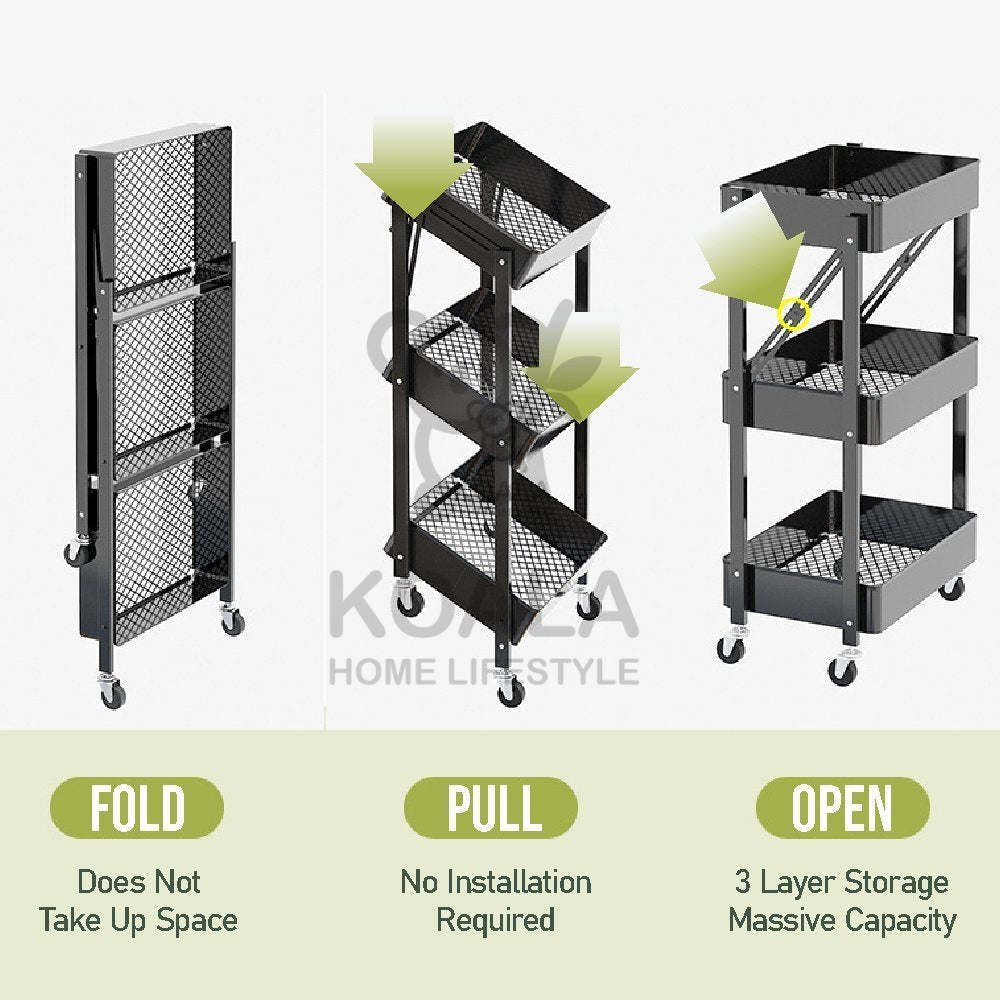 Koala Home Foldable Trolley Rack/Trolley Shelf/Kitchen Shelf Movable Storage Cart Organizer Free installation