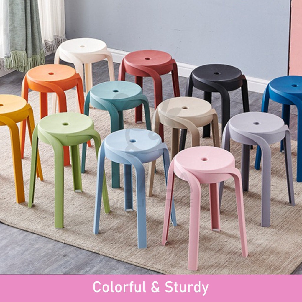 Koala Home Plastic Stool Chair/Stackable/Round Stool/High Stool/Nordic Minimalist Chair Thickened