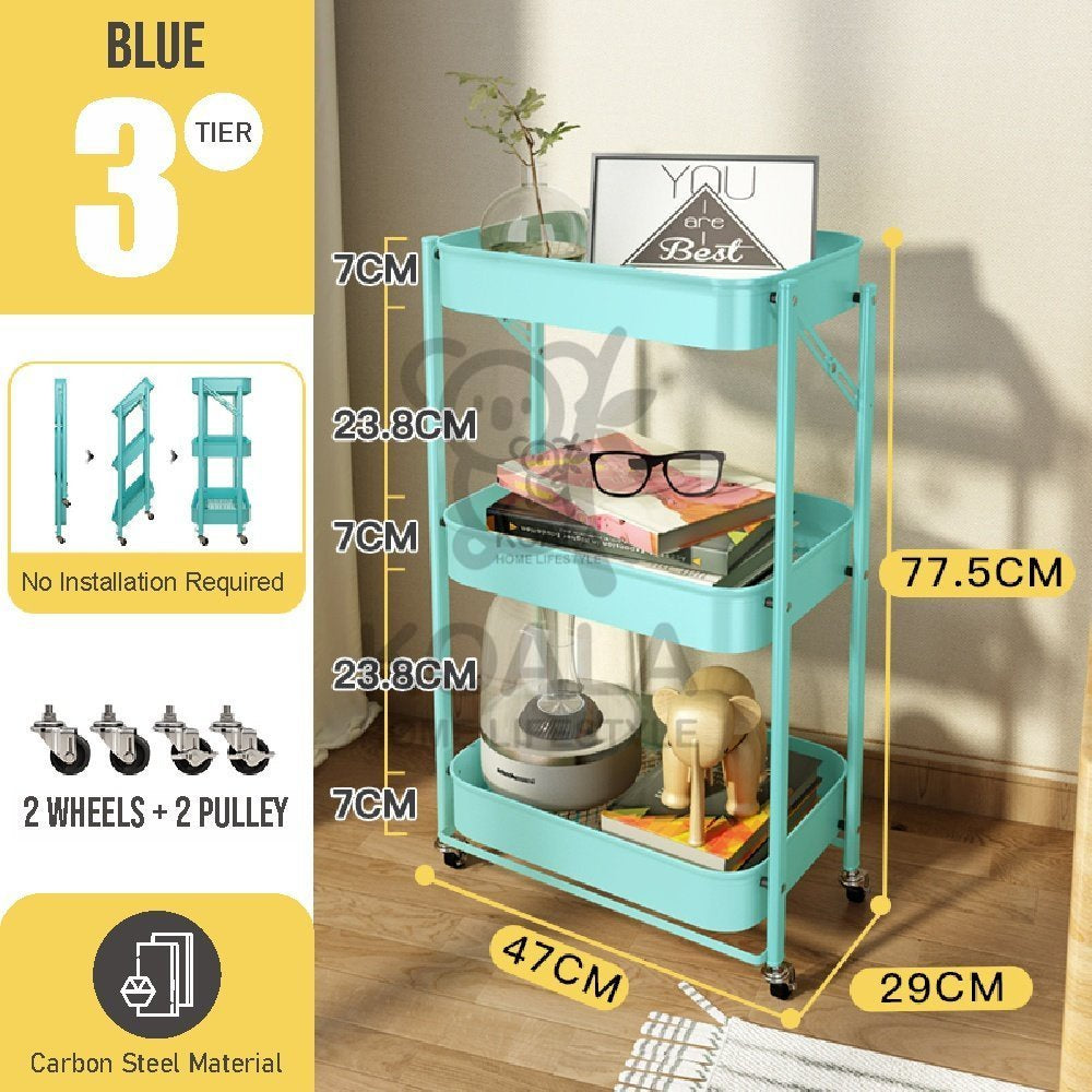 Koala Home Foldable Trolley Rack/Trolley Shelf/Kitchen Shelf Movable Storage Cart Organizer Free installation