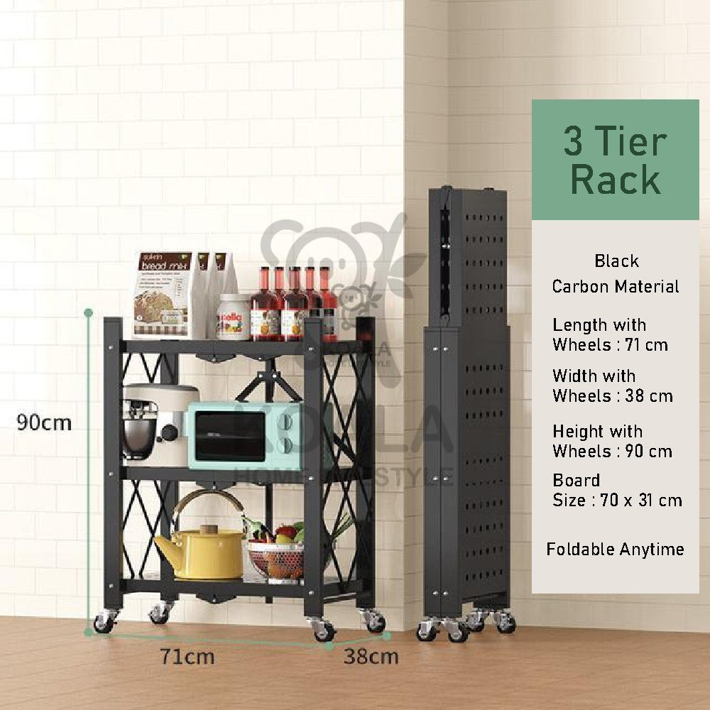 Koala Home Folding Kitchen Storage Rack/Shelf Installation-Free with Wheels/Foldable Kitchen Storage Rack/Shelf