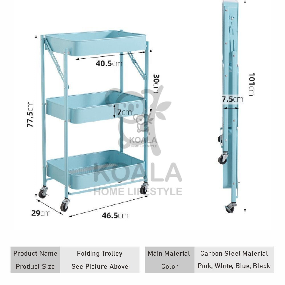 Koala Home Foldable Trolley Rack/Trolley Shelf/Kitchen Shelf Movable Storage Cart Organizer Free installation