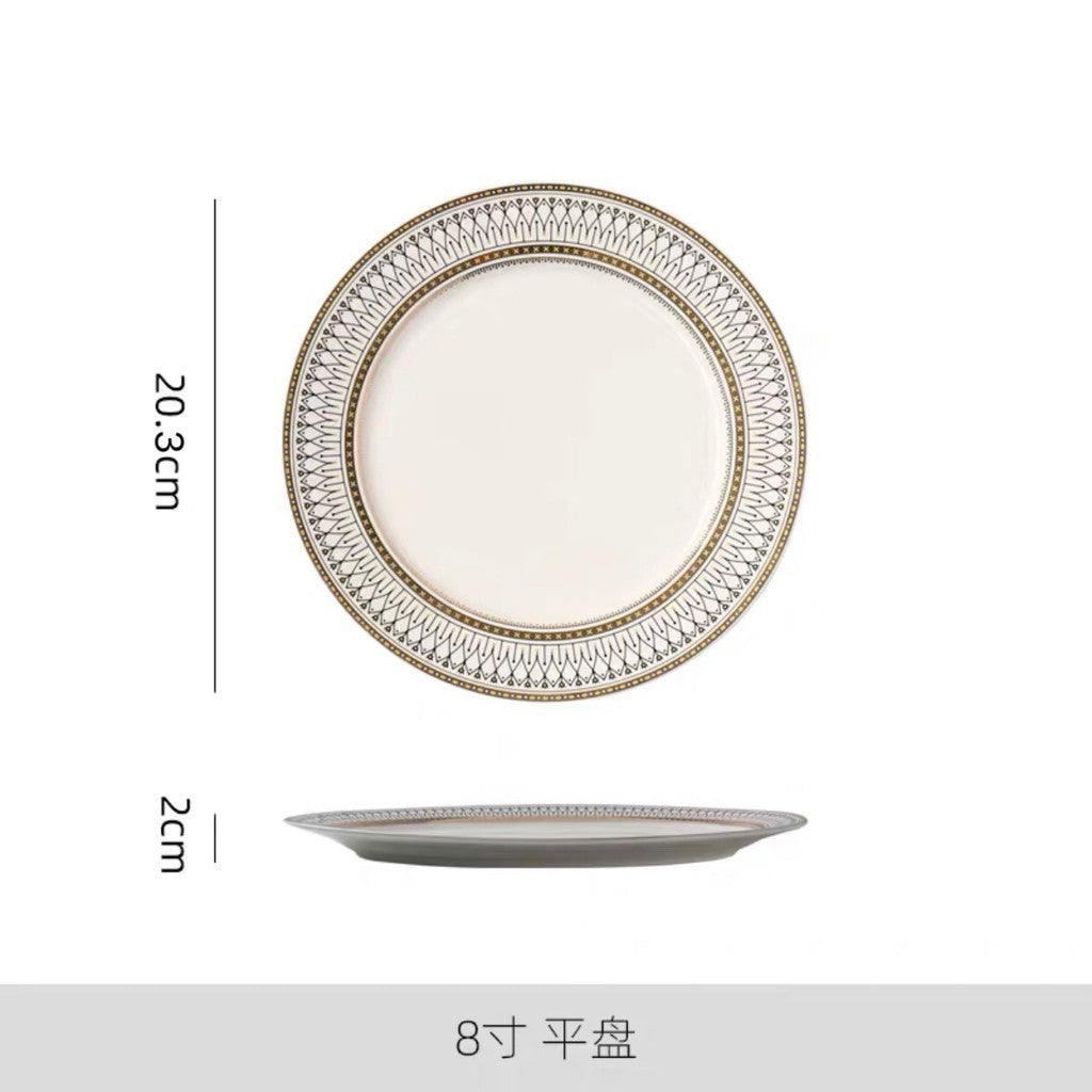 Koala Home Continental gilt plate - Western Meal Steak Plate - Cold Dish Plate - Spaghetti Plate