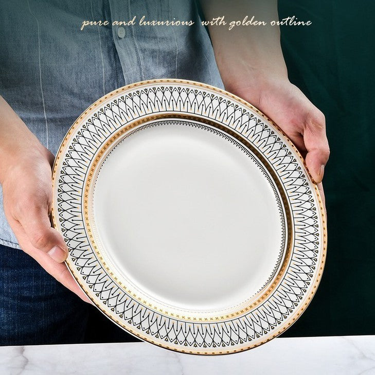 Koala Home Continental gilt plate - Western Meal Steak Plate - Cold Dish Plate - Spaghetti Plate