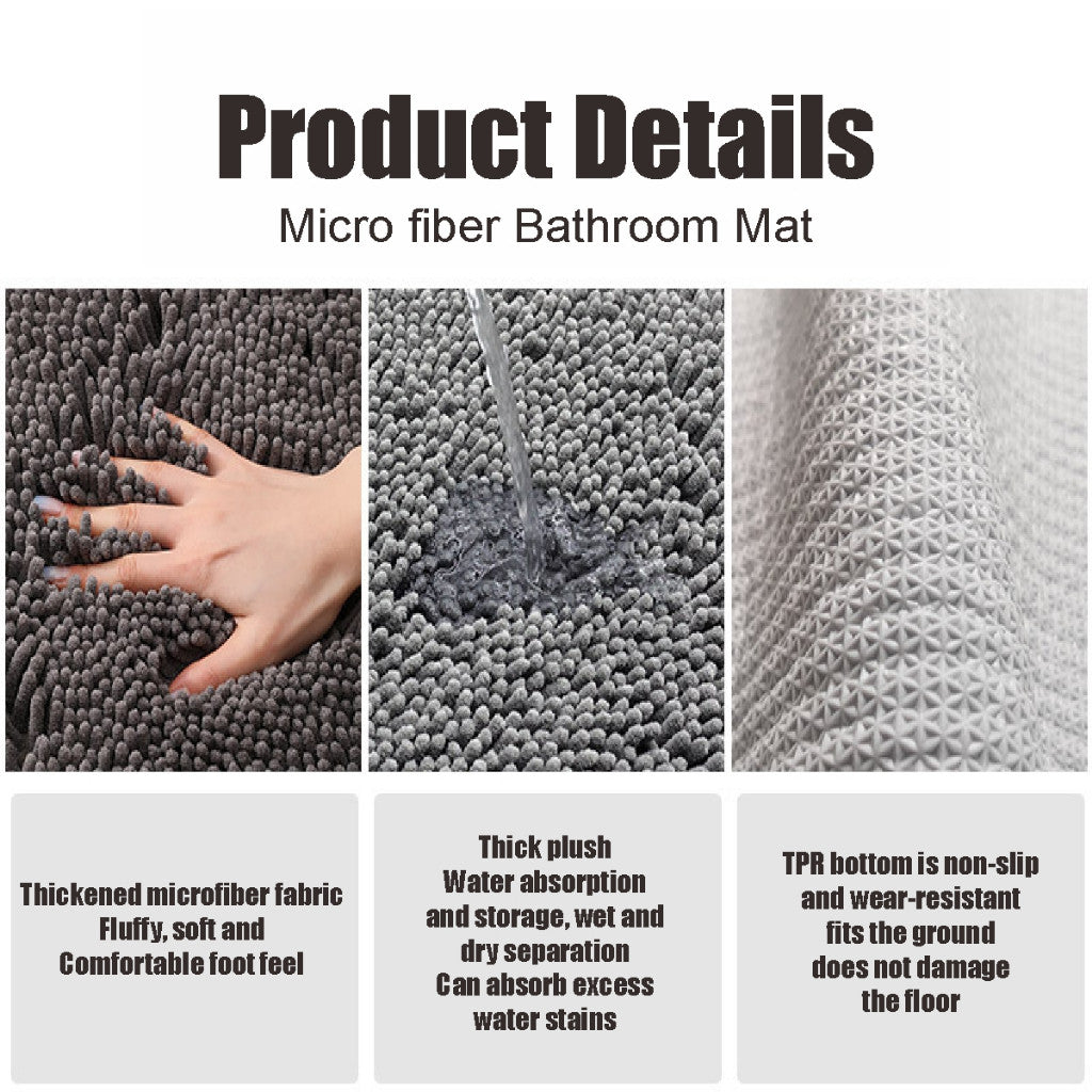 Koala Home Solid Color TPR Chenille Non-Slip Absorbent Bathroom Rug/Floor Mat/Carpet/ Kitchen Mat