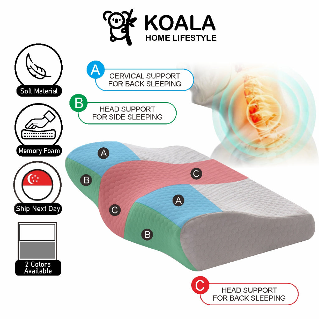 Koala Home Contour Memory Foam Pillow, Cervical Pillows for Sleeping, For Side, Washable Pillowcase