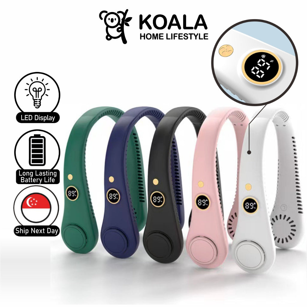 Koala Home Neck Fan Portable Fan Hanging USB Rechargeable Bladeless Fan Digital display  5 Speeds Adjustable