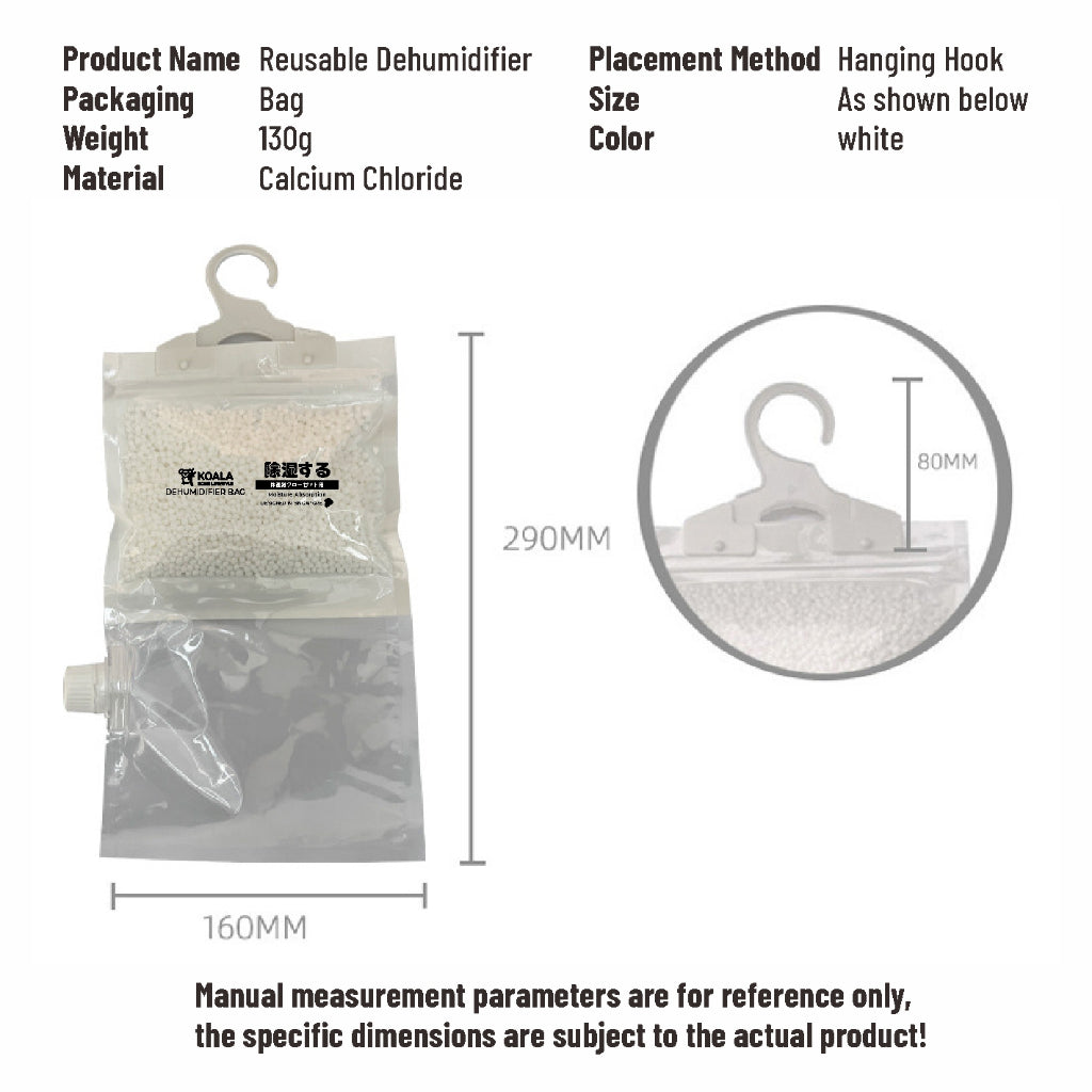 Koala Home Dehumidifier Bag Hanging Closet Drawer Pack / REFILLABLE/ Hanging Wardrobe Dehumidifier Moisture Absorber