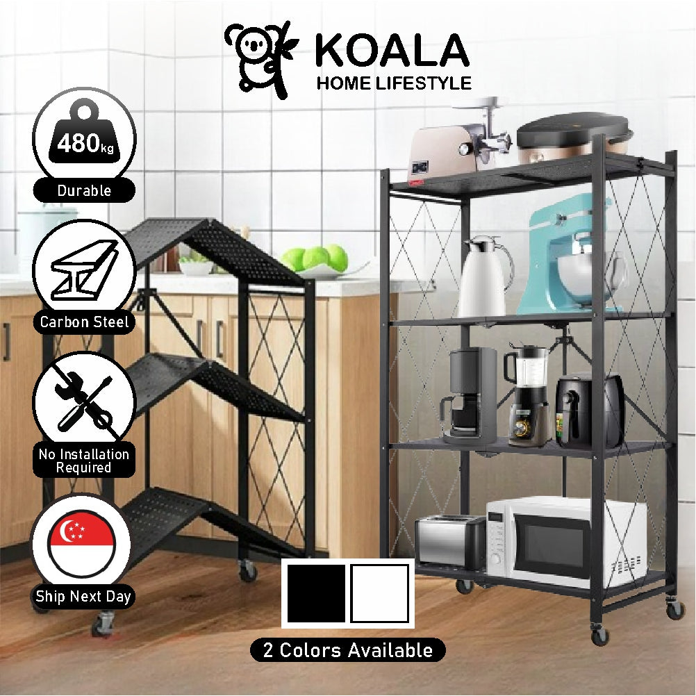 Koala Home Folding Kitchen Storage Rack/Shelf Installation-Free with Wheels/Foldable Kitchen Storage Rack/Shelf