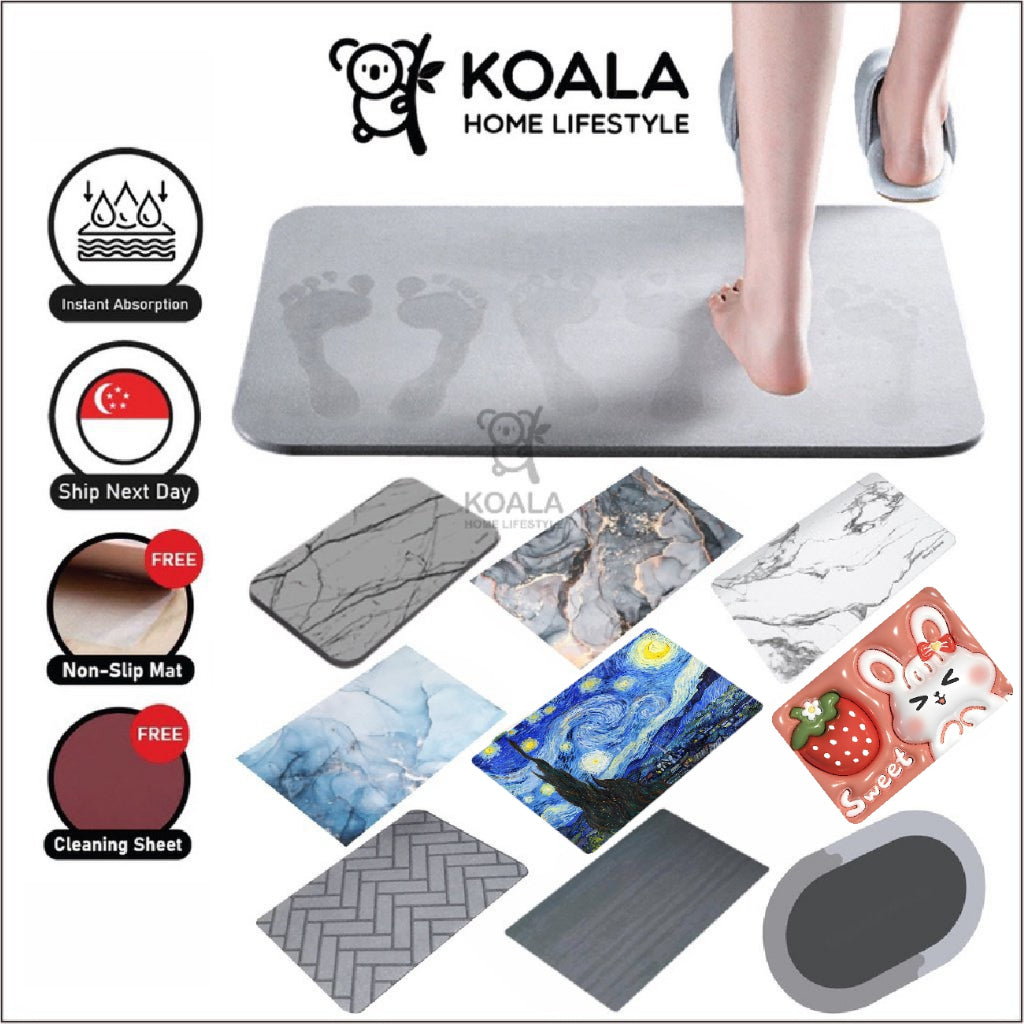 Koala Home Anti Slip Diatomite Absorbent Soft Mat / Hard Mat/Bathroom Mat/Floor Mat/Kitchen Mat Quick Dry