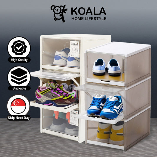 Koala Home 3PCS Sliding Shoe Box/Shoe Rack/Transparent Shoe Box/Storage Stackable Shoe/Plastic Shoe Cabinet AJ