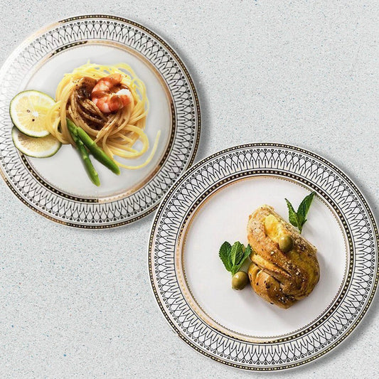 Koala Home Continental gilt plate - Western Meal Steak Plate - Cold Dish Plate - Spaghetti Plate