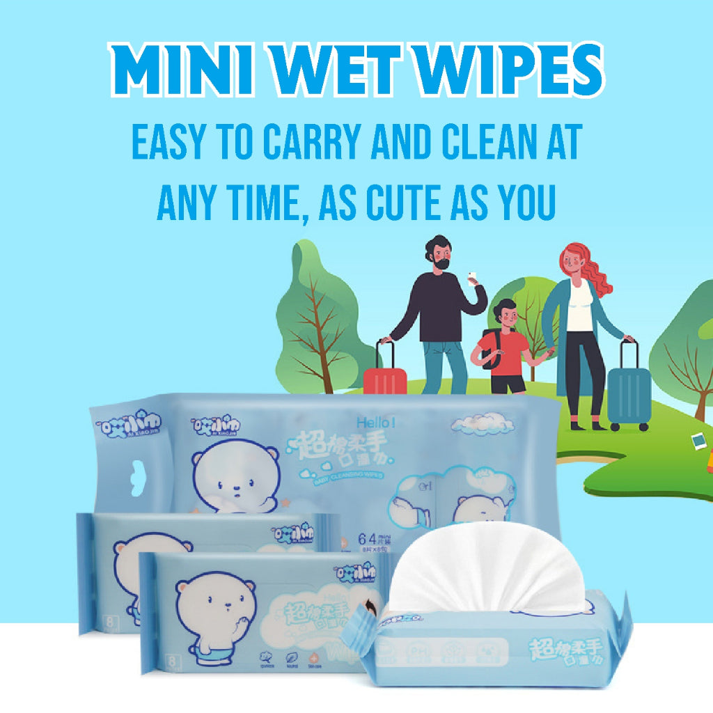 Koala Home 8 Packet Mini Baby Wet Wipes/Wet Tissue/Portable Wet Wipes/99.9% Bacteriostatic Rate/Travel/Outdoor/Hygiene