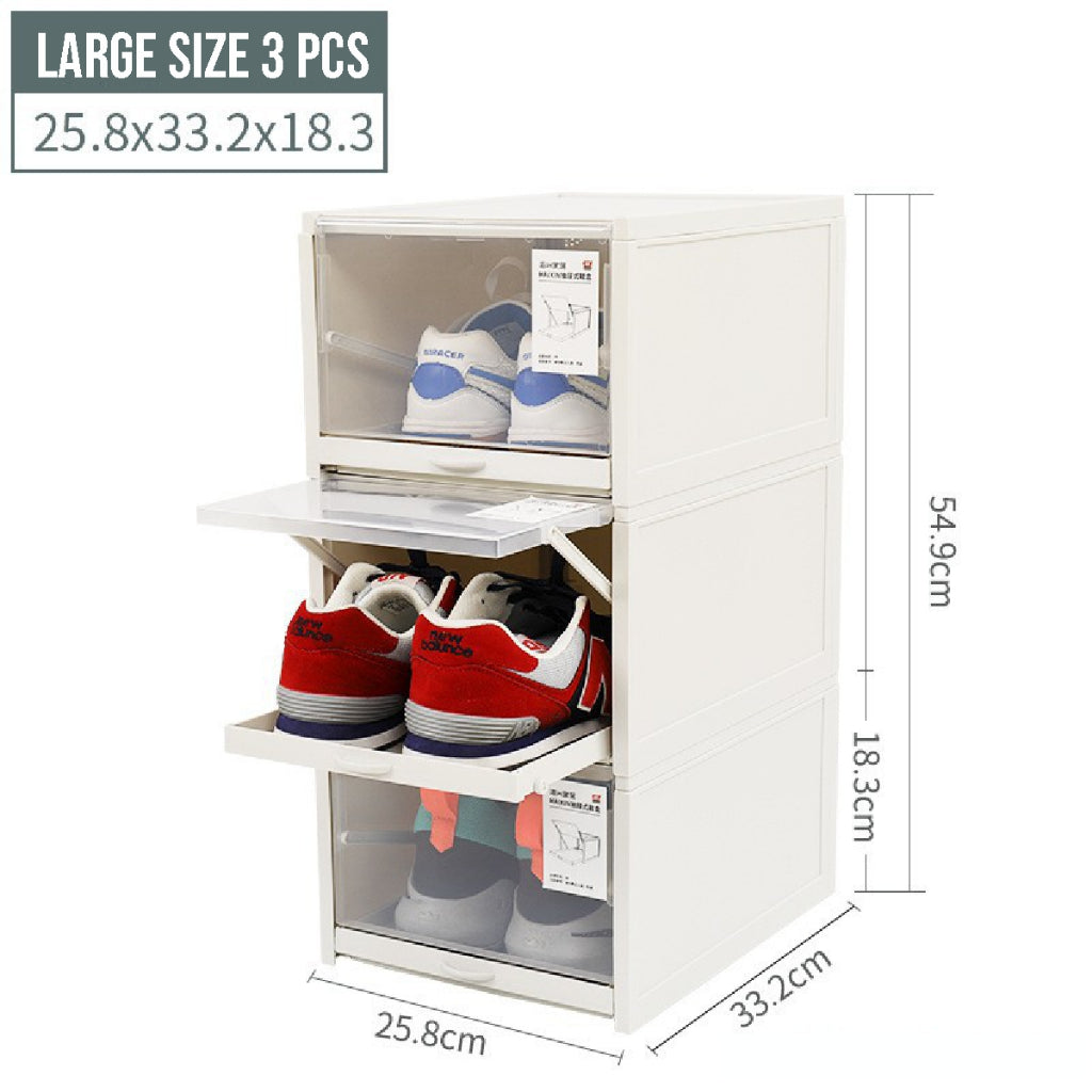 Koala Home 3PCS Sliding Shoe Box/Shoe Rack/Transparent Shoe Box/Storage Stackable Shoe/Plastic Shoe Cabinet AJ