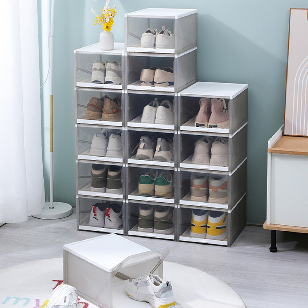 Koala Home 3PCS Sliding Shoe Box/Shoe Rack/Transparent Shoe Box/Storage Stackable Shoe/Plastic Shoe Cabinet AJ