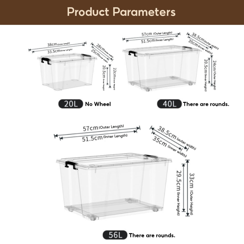 Koala Home Transparent Storage Box Organizer Stackable Container Waterproof With Wheels 15L/42L/47L/68L/92L/103L