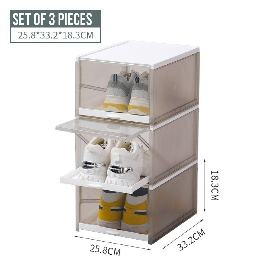 Koala Home 3PCS Sliding Shoe Box/Shoe Rack/Transparent Shoe Box/Storage Stackable Shoe/Plastic Shoe Cabinet AJ