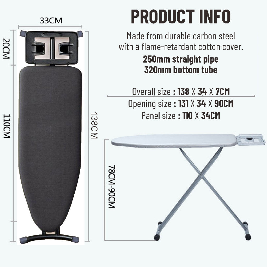 Koala Home Ironing Board Iron Board Foldable, Standing and Multi Height Adjustable with Iron Rest