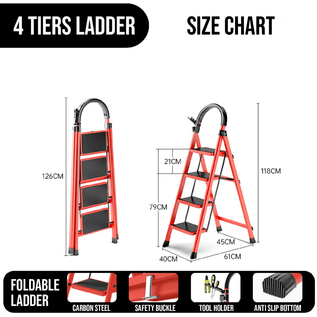 Koala Home Stool Step Foldable Ladder Anti-Slip Carbon Steel Herringbone Ladder Thickened Outdoor Indoor 3-4-5 Step