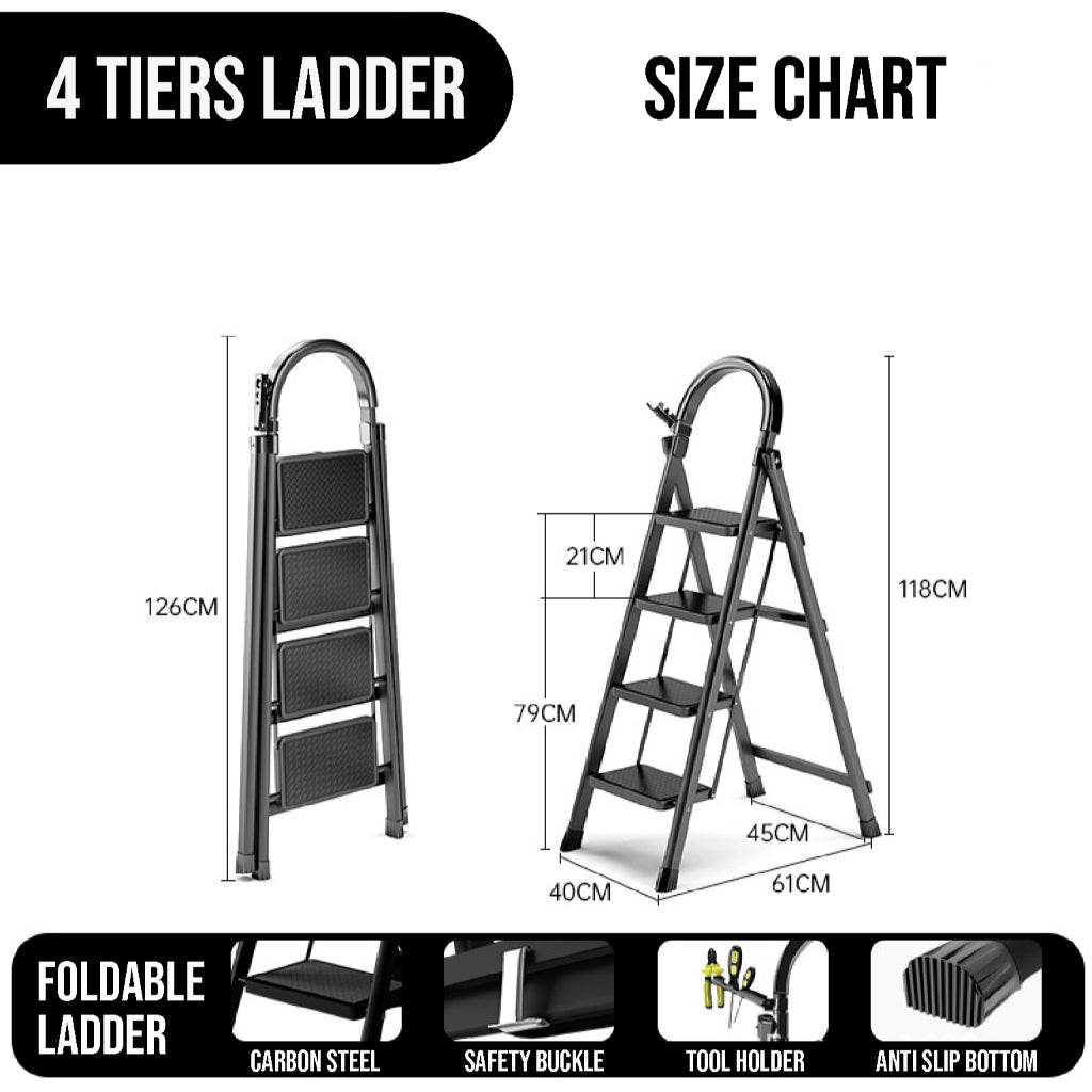 Koala Home Stool Step Foldable Ladder Anti-Slip Carbon Steel Herringbone Ladder Thickened Outdoor Indoor 3-4-5 Step