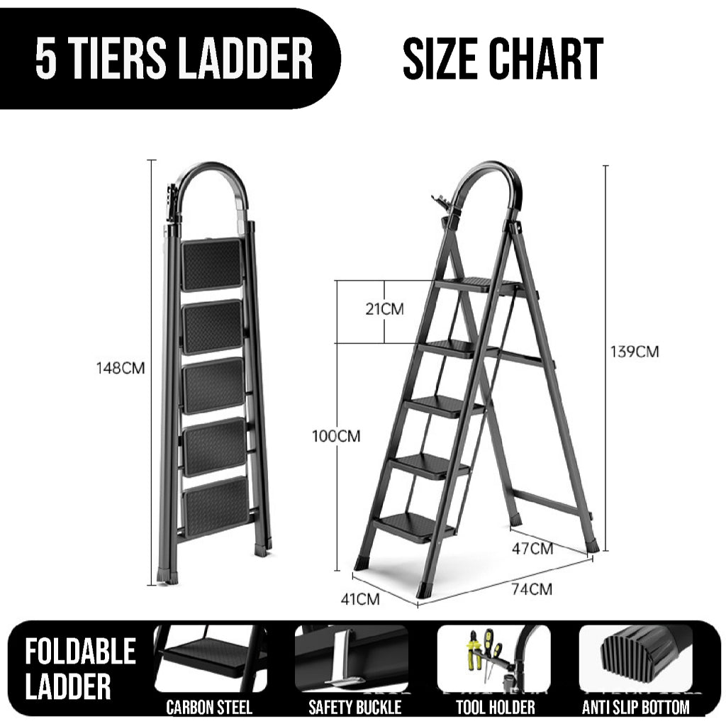 Koala Home Stool Step Foldable Ladder Anti-Slip Carbon Steel Herringbone Ladder Thickened Outdoor Indoor 3-4-5 Step