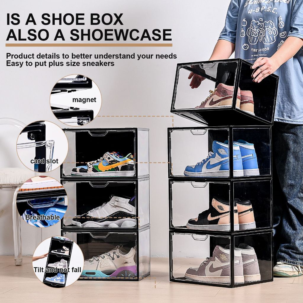 Koala Home Shoe Box Ultra Clear Shoe Storage Box Stackable Acrylic Display High Capacity