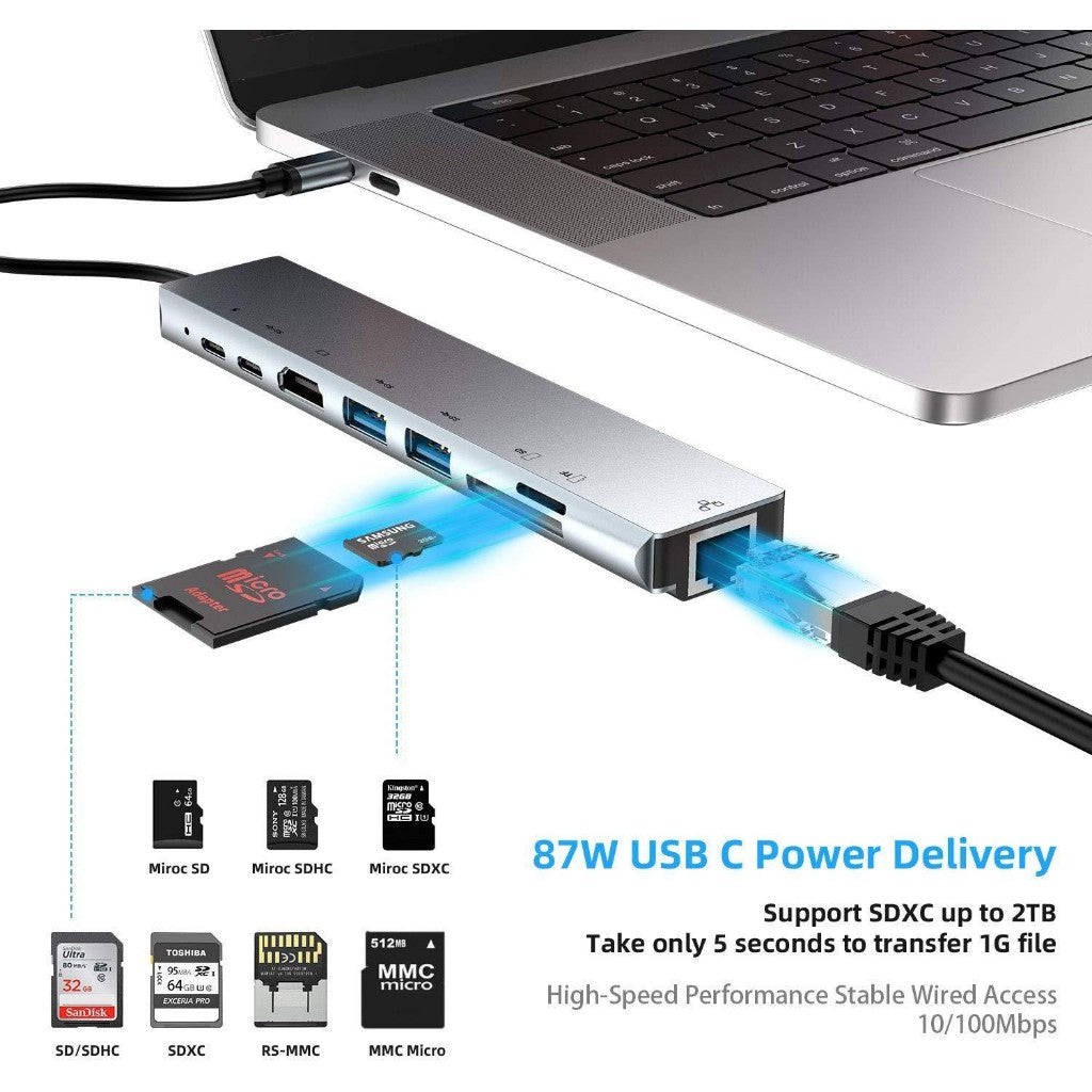 Koala Home Usb C Hub Type C To Hdmi Usb 3.0 Pd RJ45 100W Docking Station Sd Tf Card 3/4/6/7/8 in 1